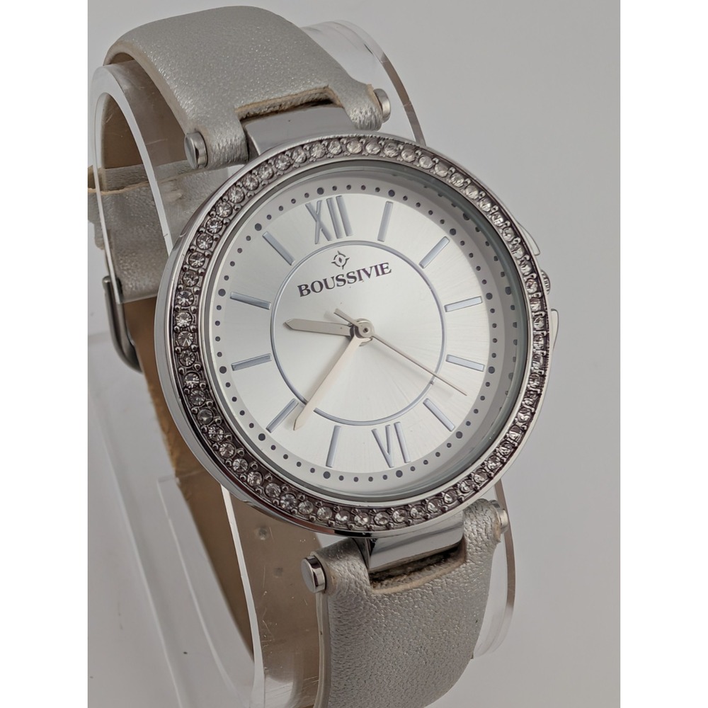 Boussivie Watch Women 33mm Case Crystal Bezel Silver‎ Band- New Battery